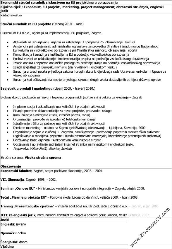 primer biografije Ekonomski strucni saradnik