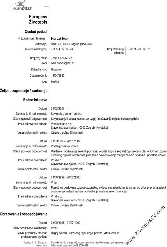 primer biografije Vrtlar